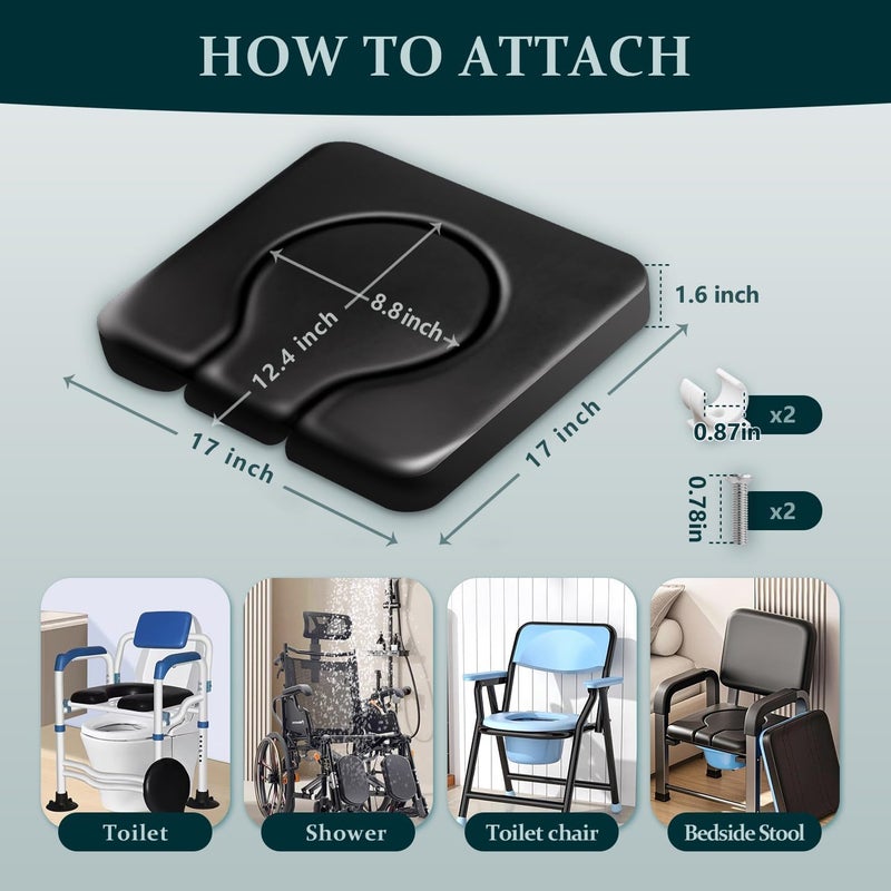 ZXMOBY PU Commode Seat Cushion Universal Fit Toilet Chair, Sponge Padded Soft Pad for Bedside Commode Seat,with Two White Snaps and Screws. Commode Chair, Cover Shower Wheelchair - Image 5
